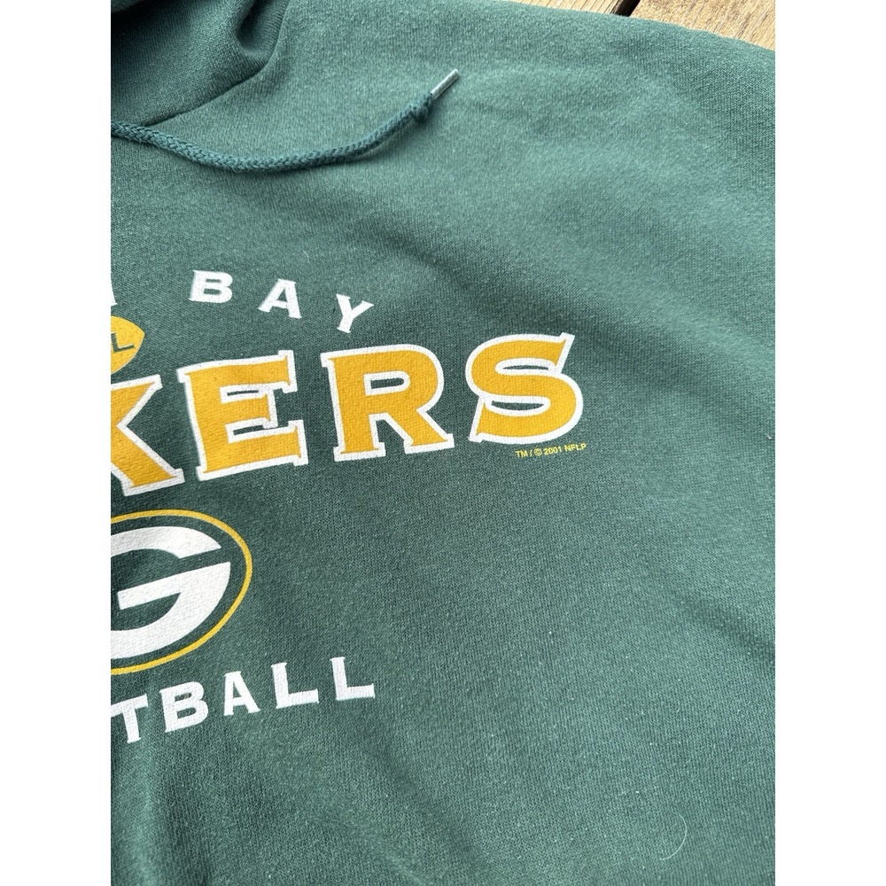Vintage Green Bay Packers Hoodie XL NFL Football Sweatshirt Green Pullover - Picture 4 of 12
